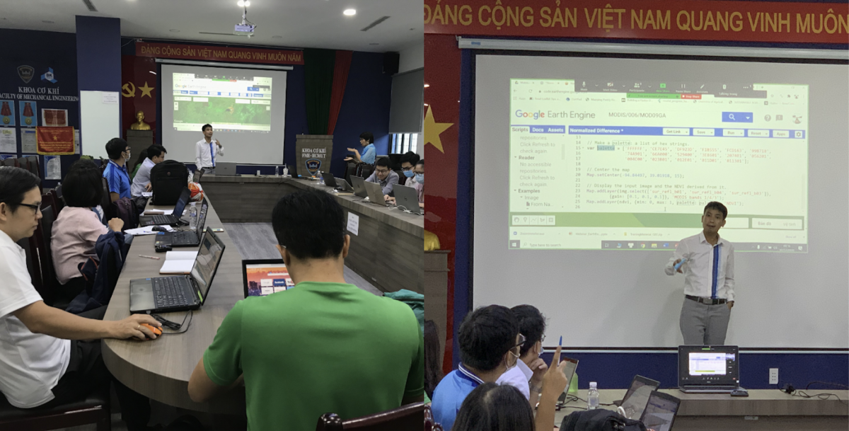 Photos: GEE training at the Hochiminh University of Technology, during the National GIS conference in Vietnam (December 2020). Photo Credit - Hochiminh University of Technology 