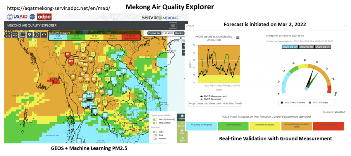 Screenshot for SERVIR-Mekong’s Air Quality Explorer tool 